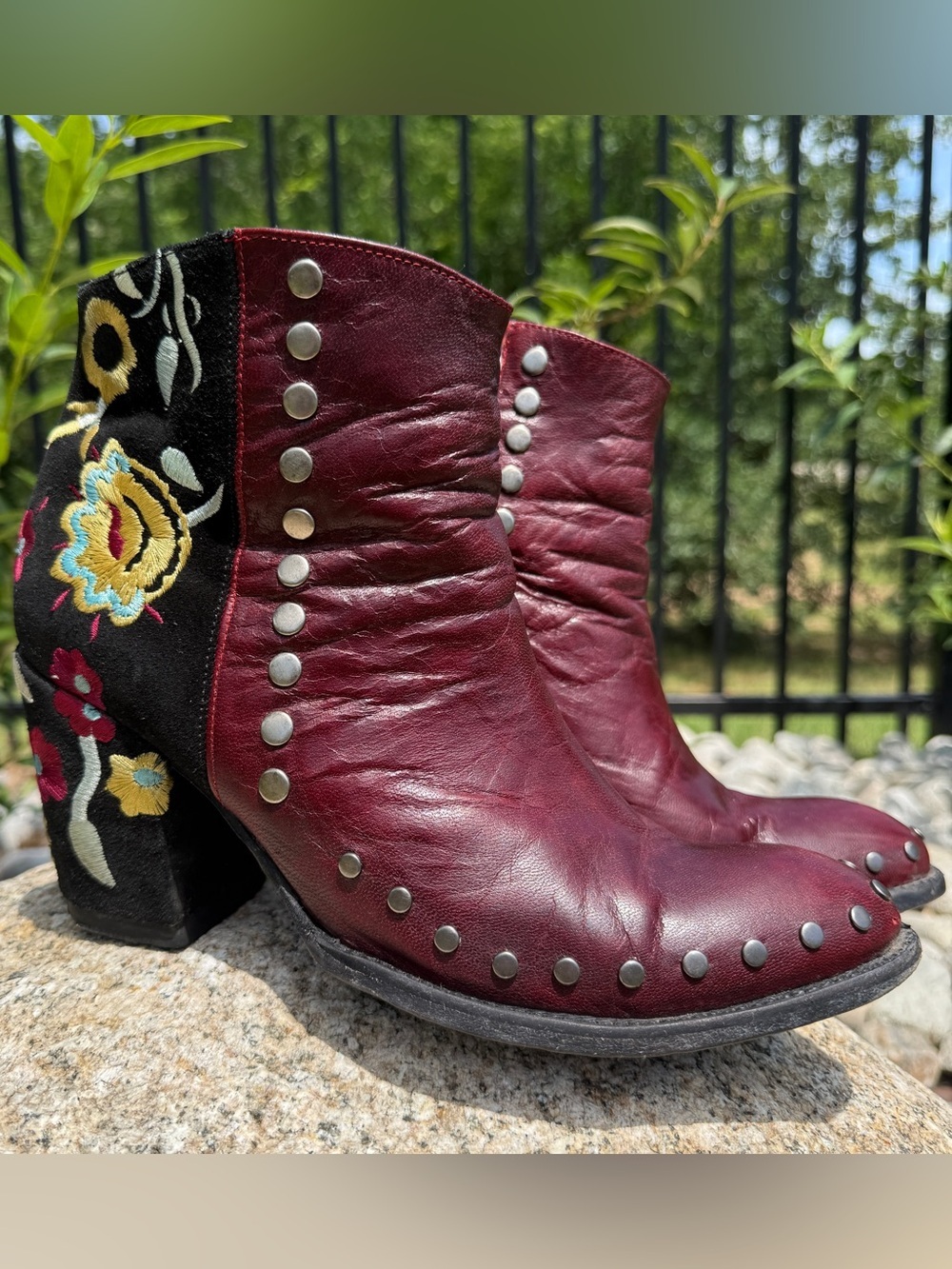 Double D Ranch Old Gringo Floral Embroidered Leather Ankle Boots Studded Western